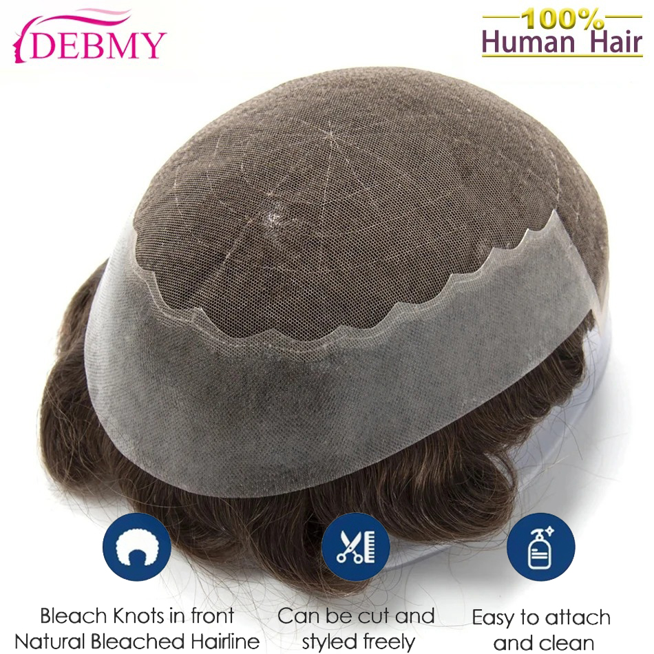 Men'S Grooming Tape - Peluca de Cabello Humano Europeo para